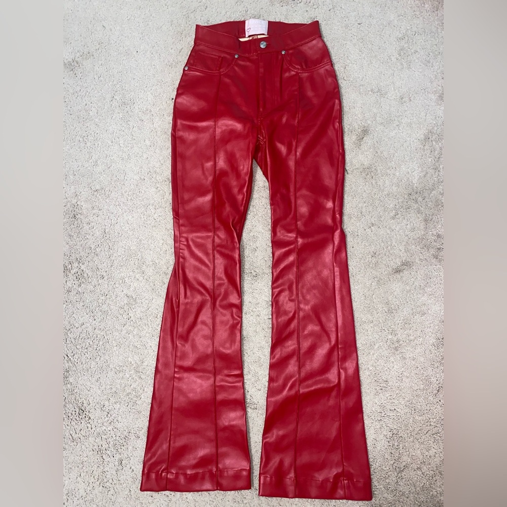 REVICE denim Venus Flare Leather pants. Color:Red Size: 28